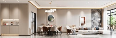 现代别墅客餐厅3D模型下载